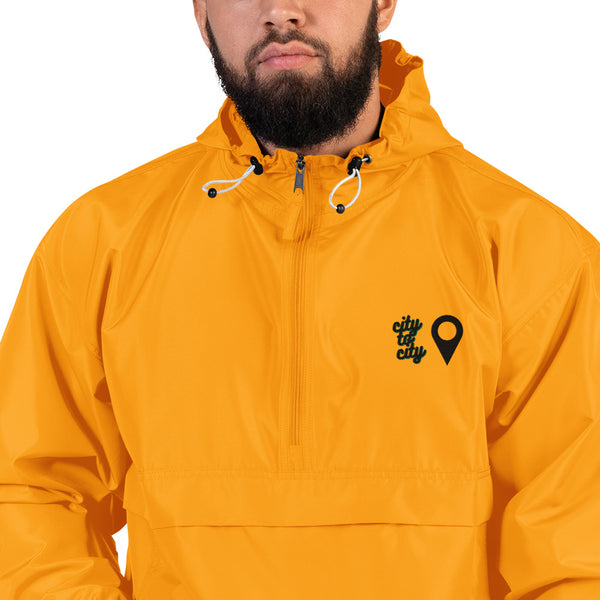 City to City Location Pin Embroidered Champion Packable Jacket