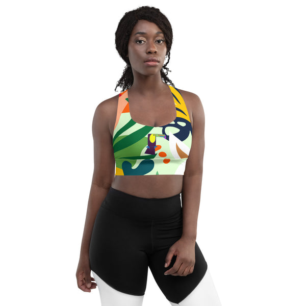 Toucan Lou All-Over Print Longline sports bra green jungle