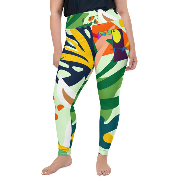 Toucan Lou All-Over Print Plus Size Leggings green jungle